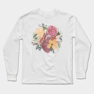 Anatomy of Heart in watercolor with florals Long Sleeve T-Shirt